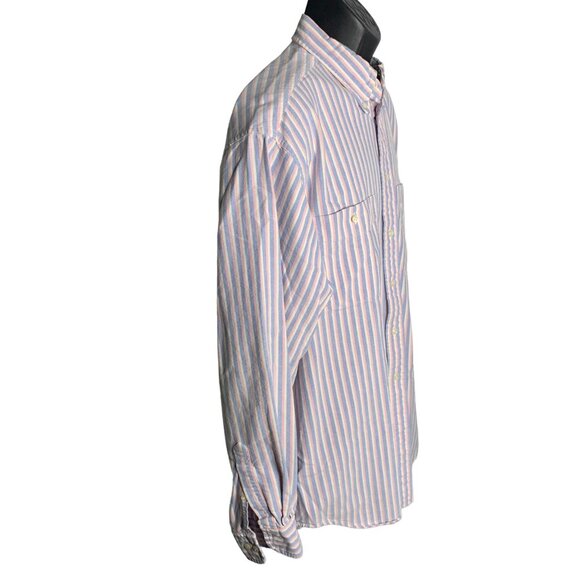 Roundtree & Yorke Button Down Shirt L White Pink Stripes Long Sleeves Pockets - Picture 5 of 6